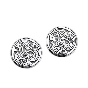 Celtic Triskele Round Sterling Silver Post Earrings TER2236
